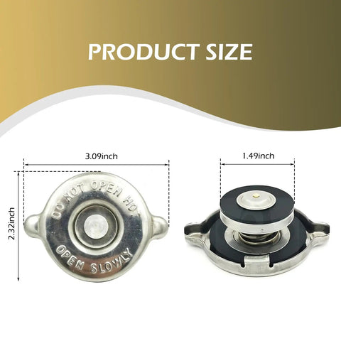 16 PSI Stainless Steel Radiator Cap With Lug Seal Design Heavy Duty Replacement For Most Cars Silver Engine Cooling Cap shown with dimensions