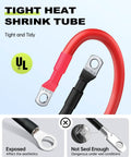Close-up of 6 AWG Battery Cables With Terminals 12 Inch Silicone Insulated Tinned Copper Power Inverter Cables, heat shrink tubing