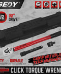 Half Inch Drive Click Torque Wrench With Locking Mechanism Pro Grade Build 10 To 150 Foot Pounds Or 13.6 To 203.5 Newton Meters