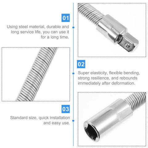 Flexible Socket Extension Bar Half Inch Ratchet Extension Rod With Springy Soft Shaft for Socket Wrench Drive, steel detail