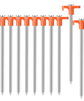 Beefy Heavy Duty Tent Stakes 7 Inches 10 Pack Rust Proof Galvanized Steel Ground Pegs For Camping With High Visibility Orange Caps Durable
