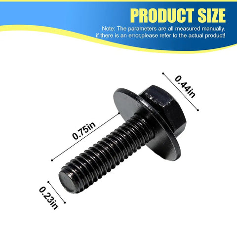 M6x24mm Hella Tough Auto Body Bolts Kit With Washers, Rock Solid Hex Head Fasteners for fenders bumpers hoods, showing size dimensions.