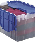 KeepBox 12 Gallon Stackable Storage Tote With Attached Lid For Easy Nesting Clear Plastic Box For Garage Closet And Moving