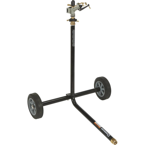 Wheeled Sprinkler With 1 Inch Head And 3 Nozzles For Big Yard Coverage 120 Foot Diameter Reaches 11,000 Sq Ft 7 To 14 GPM Adjustable