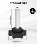 Top Shelf 4 Pack M8 X 40mm Knurled Thumb Screws With Smooth Grip Handles, showing size dimensions of 1.57 in (40mm) and 1.45 in (37mm).