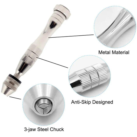 Rock Solid Aluminum Hand Pin Vise Kit Hella Tough with 3-jaw steel chuck and anti-skip design for micro drill bits.