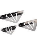 Stainless Steel Miter Square Ruler Set Of 3 Heavy Duty Pro Grade Multi Angle Measuring Tool with etched marks for woodworking and metal fabrication.