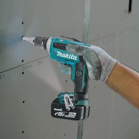 Person using 18V LXT Brushless Cordless Drywall Screwdriver Bare Tool With Push Drive Technology And Lock On Mode