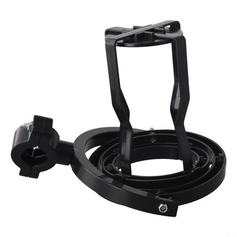 Self Leveling Cup Holder With Gyroscopic Anti Spill Guard, 60 Degree Rotating Clamp For Motorcycle Truck Tractor Scooter, Black design showcasing the clamp and holder.