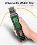 KFI-40 All-In-One Workhorse Optical Fiber Traffic Identifier With VFL Function held in hand, showing LED display