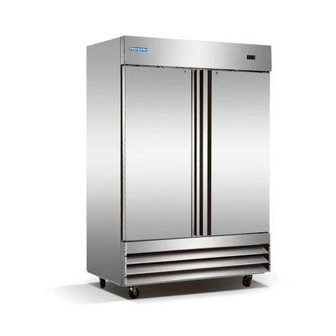 Heavy Duty Commercial Refrigerator With Adjustable Wire Shelves And Digital Led Display 48 Cubic Feet Stainless Steel, front view.