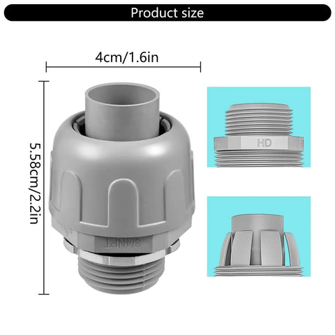 Twenty Pack Half Inch Liquid Tight Connectors Tough As Nails Nylon Flexible Conduit Fittings showing size 4cm and 5.58cm.