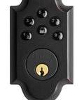 No Sweat Setup Z Wave Electronic Deadbolt With Remote Smartphone Access And Backlit Keypad For Smooth Night Time Entry Oil Rubbed Bronze Finish close-up view of keypad and lock
