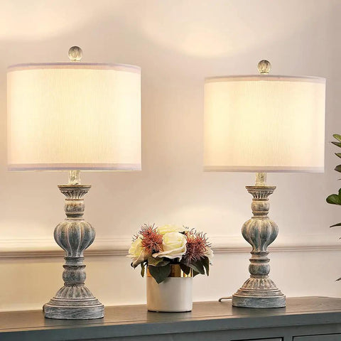 Coastal Vintage Table Lamps Set of 2 for Living Room and Bedroom, 22.75 inch tall, Aqua Blue washed finish with white linen shades.
