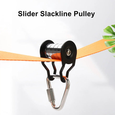 Five Roller Slack Line Slider Heavy Duty Zip Line Pulley For Kids Outdoors Smooth Glide Up To 440 Lb Capacity