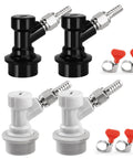 Ball Lock Keg Quick Disconnect Set With 5/16 Barb And 1/4 Barb Fittings, 2 Pairs, Leak-Proof Corny Keg Fittings Kit For DIY Homebrewing, Rotating Nut Adapter, Easy Gas And Liquid Line Connections, black and white disconnects with red clamps