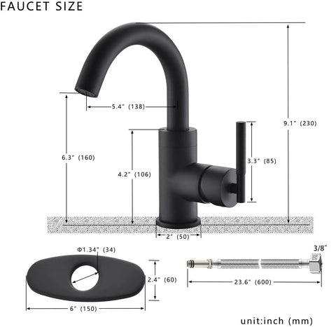 Matte Black Single Handle Bar Sink Faucet With 6 Inch Deck Plate 360 Degree Swivel Spout One Hole Bathroom Tap Lead Free Brass