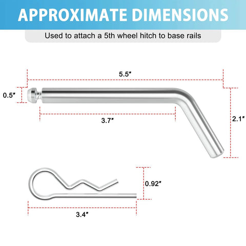 5th Wheel Pins And Clips 1/2 Inch Diameter Fits 5th Wheel Hitch And Rail Gooseneck Hitches Galvanized Rust Resistant