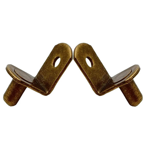 Rock Solid 50 Pack Shelf Support Pegs Nickel Plated Stainless Steel Cabinet Pins in bronze tone, showing two pegs.