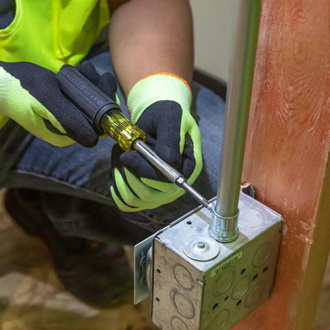 Using Multi Bit Screwdriver And Nut Driver 6 In 1 Set With Extended Reach on electrical box installation