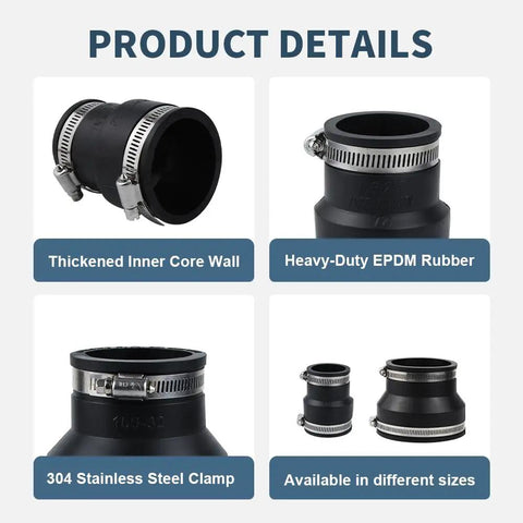 Flexible Rubber Pipe Coupling With Stainless Steel Clamps 1-1/2 Inch To 1-1/4 Inch Universal Connector for DWV pipes