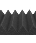 Heavy Duty Pro Grade Acoustic Foam Panels 24 Pack Charcoal Studio Soundproofing Wedge Wall Tiles 12 By 12 By 2 Inch shown from an angle, high density polyurethane material.