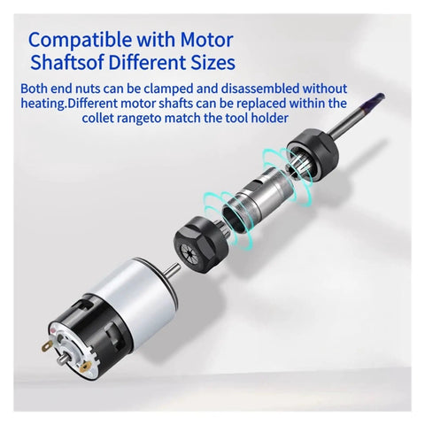 Premium ER Collet Spindle Extension Rod for Lathe and Drill, Double Chuck Motor Shaft Adapter with interchangeable motor shaft.