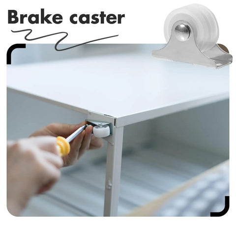 Close-up of Ultra Silent PVC Caster Wheels for Office Chairs and Furniture being installed on a small furniture piece.