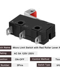 10 Pack Micro Limit Switch KW12 3 With Roller Lever Arm SPDT 1NO 1NC 250V 5A Open Close Compact 20x10x7mm front view