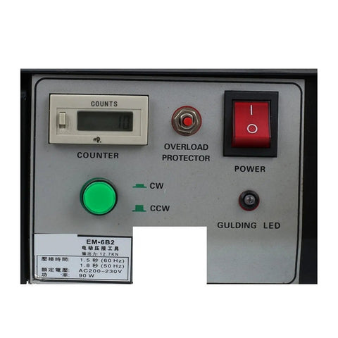 Control panel of Pro Grade 90W Automatic Terminal Crimping Machine Electric Wire Pliers with buttons and LED indicators.