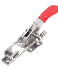 Heavy Duty 304 Stainless Steel Toggle Clamp with red handle, suitable for electronic assembly and welding projects.