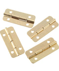 Top Shelf 10 Pack Gold Decorative Cabinet Hinges 37 X 17 Mm Slick Vintage Hardware For Jewelry Boxes Wooden Presents Tool Drawers And Kitchen Cupboards Comes Ready With Mounting Screws For Zero Drama Assembly, showing four brass plated steel hinges.