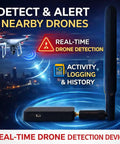 Handheld Drone Detection And Tracking Kit With Remote ID Receiver showing real-time detection and alert features against city skyline