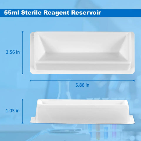 55ml sterile reagent reservoir, PS plastic, white, one-channel, RNase/DNase free and pyrogen safe, pack of 20