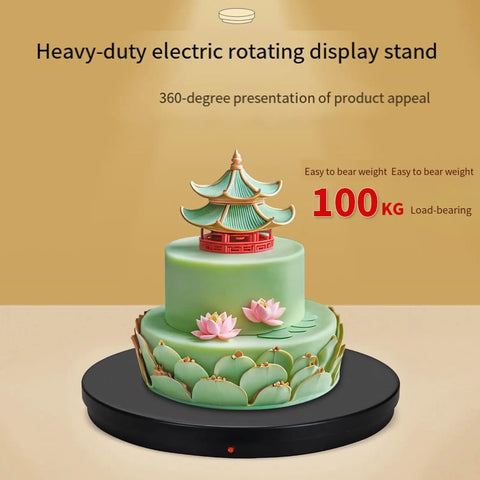 Heavy Duty 24 Inch Motorized Electric Turntable Stand With Remote Control, rotating display for large cake with lotus decorations.