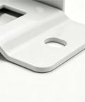 Close-up of a Heavy Duty L Shaped Metal Furniture Joint Bracket with a No Fuss Quick Fitting Locking Clip Corner Brace hole detail