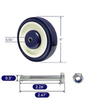Five Inch Polyurethane Wheel With Five Sixteenth Inch Bore For Shopping Carts Navy Beige Color 1400 Lbs Load Capacity Dual Ball Bearings