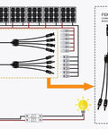 Diagram showing Four Way Parallel Solar Panel Splitter Cable With M To F And F To M Connectors Y Branch Solar Adapter setup.
