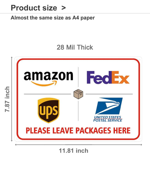 Weather Resistant Aluminum Package Delivery Sign 8X12 with carrier logos for outdoor package instructions.