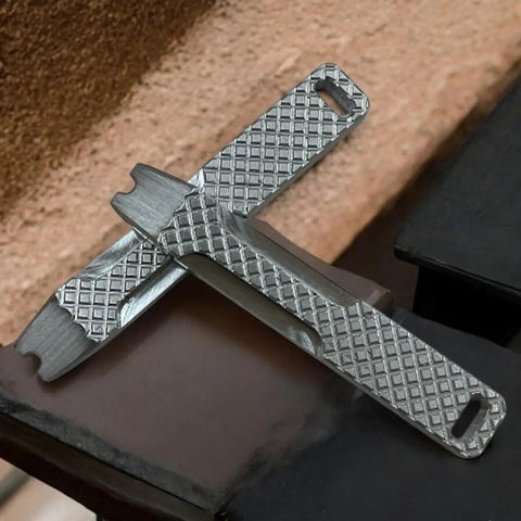 Everyday Carry Mini Pry Bar Keychain With Screwdriver And Box Opener Heavy Duty Stainless Steel EDC Tool on metal surface