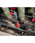 Milwaukee Number 10 Size 1-Inch Rebar Cutting Blade With Cermet Carbide Teeth For Cold Cutting Max Rpm 2000 in use for steel demolition.