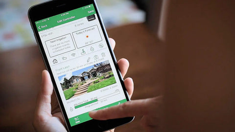 User controlling Smart Indoor WiFi Sprinkler Timer With 8 Zone Control, WaterSense Certified Irrigation System Controller via smartphone app