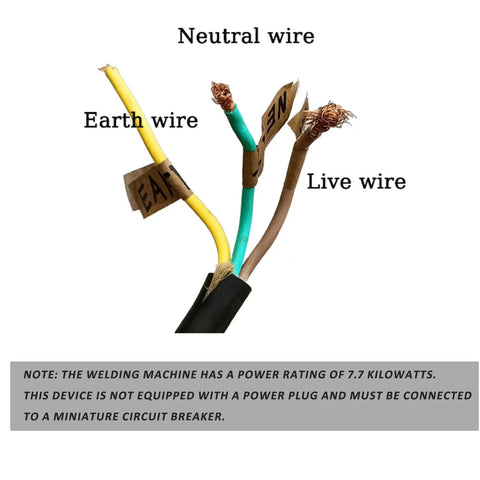 Close-up of neutral, earth, and live wires for 220V power, used in Spot Weld Dent Puller for Aluminum Auto Bodies with Pro Workbench.