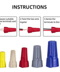 100 Piece Color Coded Wire Nut Assortment Kit With Winged Wire Caps Stainless Steel Terminals For Electrical Wiring, Includes Yellow Tan Red Gray Blue Caps For Quick, Secure Twist Nut Connections