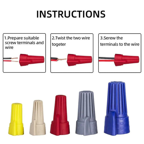 Instruction steps for using Yellow Winged Wire Twist Nuts Set 500 Pcs Assorted Wirenuts For 22 10 AWG Cable