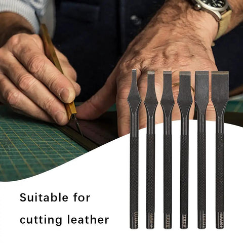 Pro Grade Leather Prong Chisel Set With Six Slot Punch Tips For Belts Wallets And Bags Dope Polished Finish And Smooth Cutting Edges
