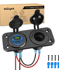 Hella Fast Pd Type C And Qc 3.0 Usb Outlet Panel With Cigarette Lighter Socket for 12V to 24V ATVs and boats, featuring charging ports.