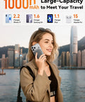 Heavy Duty Compact Magnetic Portable Charger And Serious 10000mAh Fast MagSafe Battery Pack snapped onto a smartphone by a traveler.