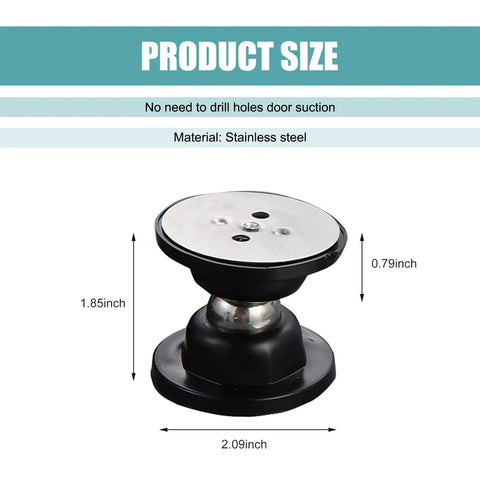 RV Magnetic Door Catch, 2.09 Inch Round Self Adhesive Door Holder, black with stainless steel plate, dimensions labeled