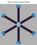 Slick Burnt Blue Titanium M6x30mm Bolts Six Pack Socket Head Cap Screws arranged in star pattern on gray background.